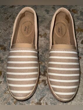 Clarks Collection Beige and White Striped Espadrilles